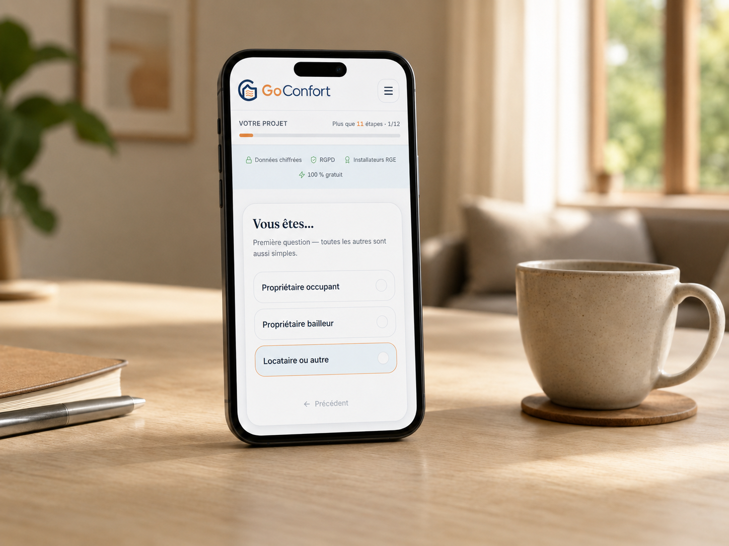 Aperçu du test d'éligibilité GoConfort sur mobile